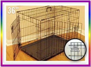  Door Black Wire Folding Dog Cage Crate Kennel w Divider Panel