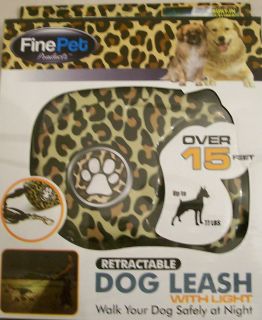 Fine Pet Leopard Retractable Dog Leash with Light Up to 77 lbs Pet