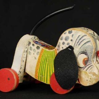 Vintage Wooden Fisher Price Antique Dog Pull Toy 445 Nosey 1956