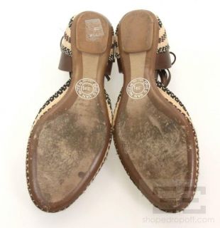 Dries Van NOTEN Brown Leather Tan Woven Trim Lace Up Sandals Size 39