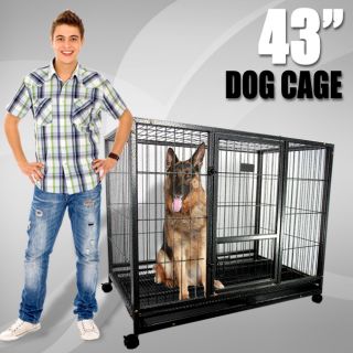 43 Dog Kennel w Wheels Portable Pet Puppy Carrier Crate Cage Heavy
