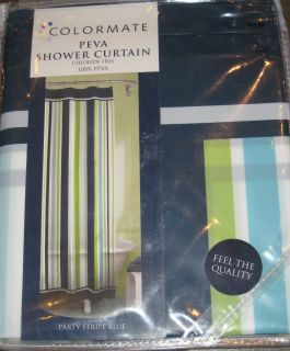 Colormate Party Stripe Blue Green Shower Curtain New