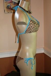Dreamgirl M L Leopard 2 PC Bikini Padded Triangle Top Tie String
