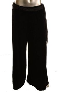  New Black Velvet Wide Leg Stretch Tie Waist Dress Pants XL BHFO