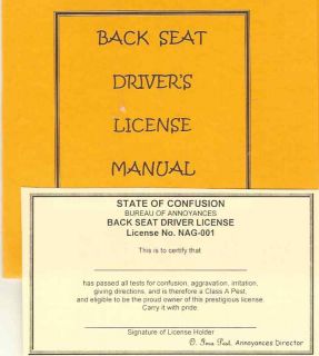 Back Seat Drivers Manual License Gag Gift