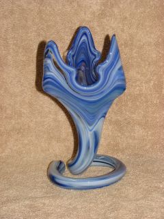 Beautiful Vintage Murano Venetian Italian Art Glass Vase Cobalt Blue 7