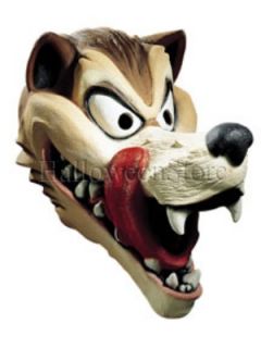 Full over the head Deluxe Latex Mask. Wolf has teeth bared and tongue