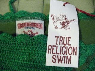 True Religion Bikini Green Crochet Knit String Bikini Sz XS