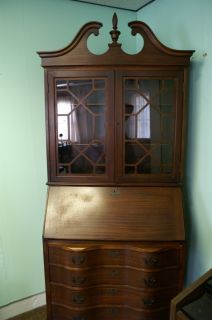 ANTIQUE MAHOGANY SECRETARY BOOKCASE WITH DROP DOWN DESK CLAW AND BALL
