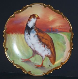  Antique Hand Painted 11 5 inch Quail Plate Charger Signed Duval