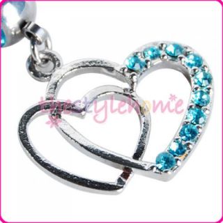 Double Heart Belly Button Navel Ring Dangle w Blue CZ