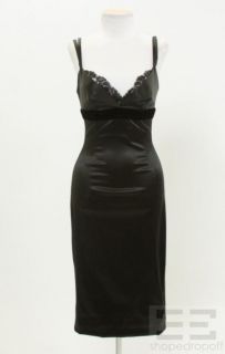 Dolce Gabbana Black Satin Lace Inset Sheath Dress Size 38 New $2150