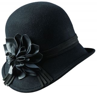 Scala Collezione Wool Felt Cloche with Faux Leather Flower LF140