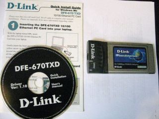   Ethernet PC Card10 100Mbps PCMCIA Adapter DFE 670TXD D Link w Driver