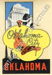 Vintage Oklahoma City Old West Souvenir State Travel Decal Cowboy