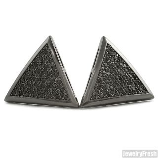 All Black Jumbo Triangle CZ Iced Out Hip Hop Earrings for Men