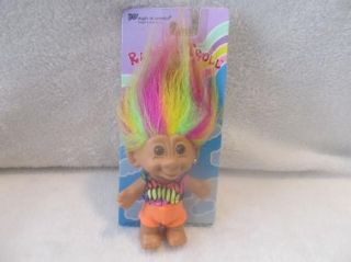 Bathing Suit Jewel in Ear Rainbow Hair Troll Doll 8 inches Tall