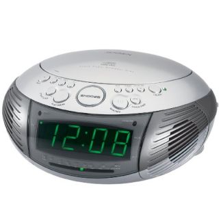 Am FM Dual Alarm Clock Radio with Top Loading CD Player JCR 332 Silver