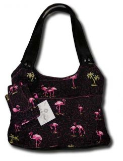 Donna Sharp Black Pink Flamingo Roomy Bag Matching Cell Phone Case New