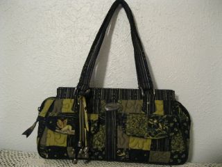 Donna Sharp Megan Handbag Purse EXC A++ Black Green Brown Stars Floral