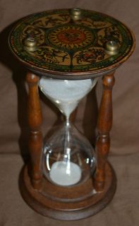 NICE ANTIQUE SAND HOURGLASS EARLY ZODIAC SIGNS FINE OLD GLASS TIMER
