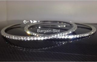 Large 3 5 inch Silver Swarovski Crystal Bling Diamante Hoop Earrings