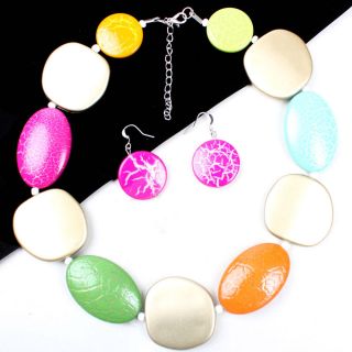 Fashion Summer Beads Stone Multicolor Pendant Earrings Necklace Set