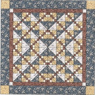 Easy Quilt Kit Beautiful Blues and Browns Pre Cut Fabrics Ready to Sew