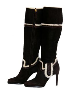New $1600 Dsquared2 Brown Suede Boots with Fur 38 5 8 5 Italy