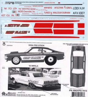 Malcolm Durham 63 Chevy Vega Double Decal Sheet 7013