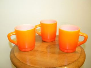 Lot of 3 Anchor Hocking Fire King Orange D Handle Coffee Cup Mugs