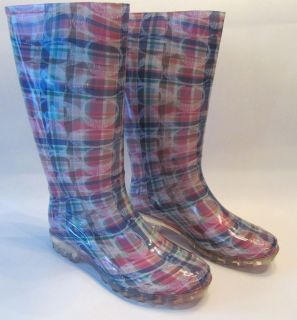Coach Pixy Poppy Pop Madras Plaid Signature Size 7 Rain Boots Retail $