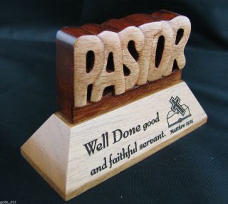 Pastor Solid Mahogany Carved Standing Plaque Well DONE Good Faithful