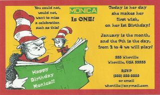 Birthday Party Invitations Dr Seuss Themed Customized for You New 4X6