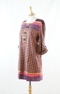 ECI New York Multi Color Geometric Pattern Tunic Shirt Dress Size 10