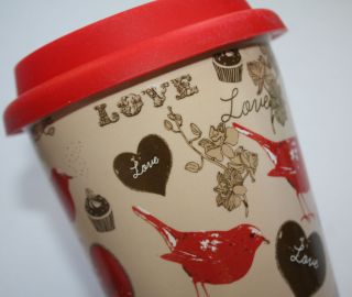 New Eco Reusable Ceramic Coffee Tea Travel Cup Mug Vintage Valentines