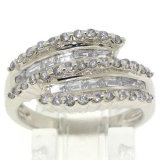 Womens 1 Carat Round Baguette Discount Diamond Ring Wedding Band White