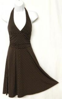 BCBG MAXAZRIA Size XS Brown Polka Dot Ecru Slinky Knit Halter Dress
