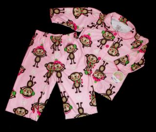 Infant Toddler Girls Sz 12 24 MO 4 5T Winter Monkeys Pajamas 2 PC