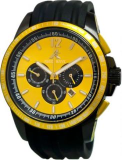 New Adee Kaye Mens Black IP Yellow Dial Chronograph Watch AK7141 M