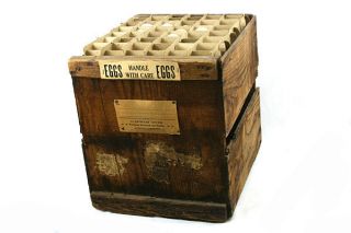 Vintage Wood L. Edward Dyer Rustic Decor Egg Crate w/ 10 Plastic Dummy