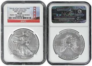 2012 (s) Silver Eagle NGC MS69 Bridge Label From First 50 Boxes First