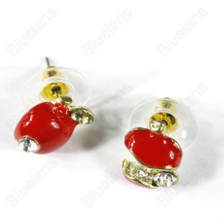 Red Glaze Drops Asymmetric Small Apple Ear Hammer Earrings 6488 Red