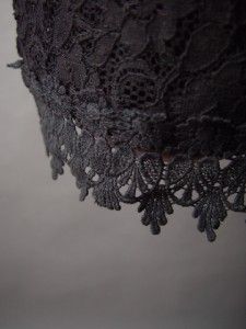 Black Tiered Embroidery Crochet Lace Vtg Y 60s Evening Cocktail Party