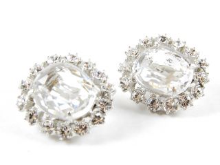  Yosca Jewelry Clear Gem & Crystal Cabochon Clip On Earrings $170 New