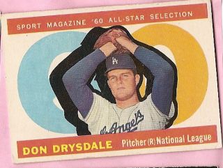 1960 Topps Baseball Don Drysdale All Star #570 Los Angeles LA Dodgers