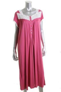 Eileen West NEW Pink Modal Lace Trim Pleated Short Sleeve Nightgown L