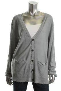 EDUN New Gray Fringe Trim Long Sleeve Button Front Cardigan Sweater