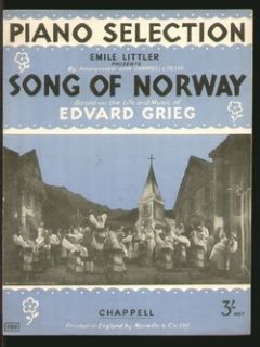 Song of Norway 1946 Selection Piano Medley UK Vintage Sheet Music