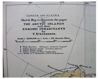 1913 Stefansson Alaska Western Arctic America Eskimo Tribes Color Map